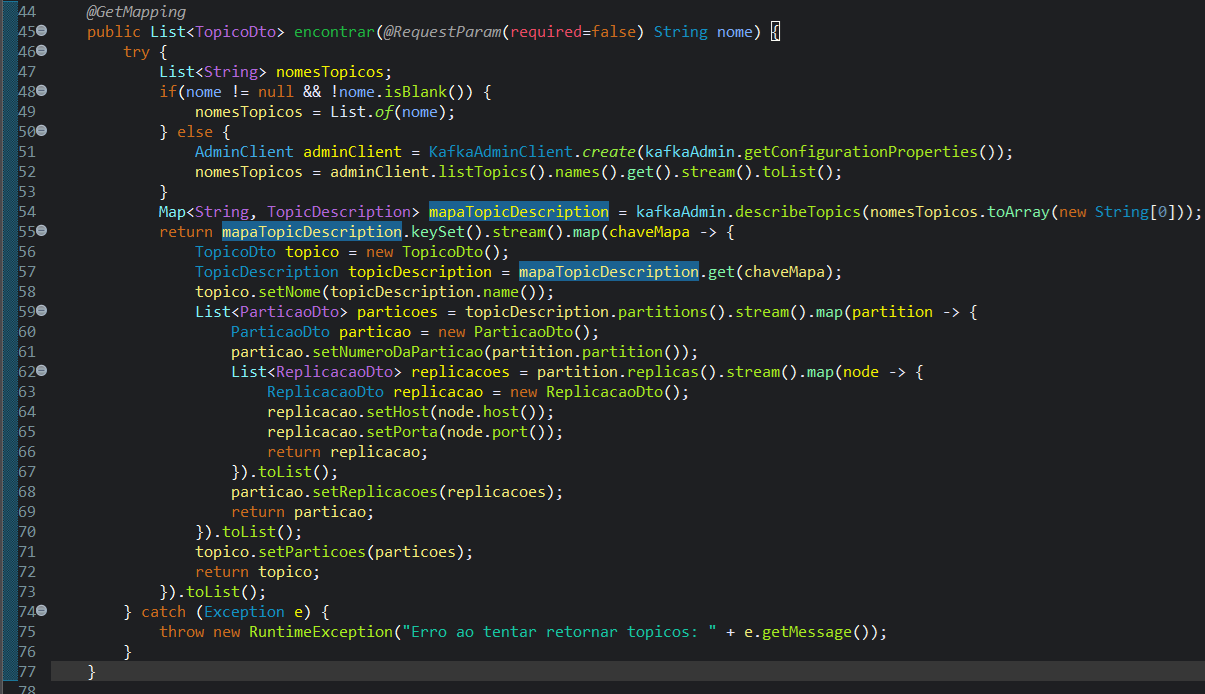 Print screen da tela do Eclipse exibindo a classe TopicoController - Método encontrar