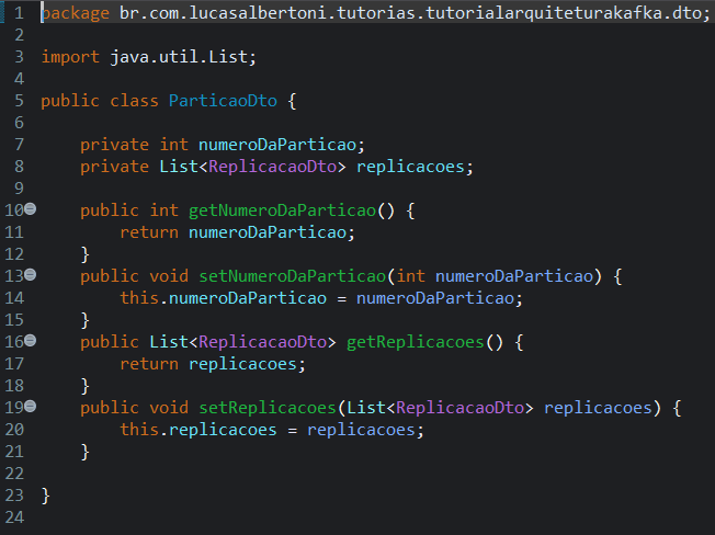Print screen da tela do Eclipse exibindo a classe ParticaoDto
