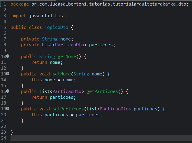 Print screen da tela do Eclipse exibindo a classe TopicoDto