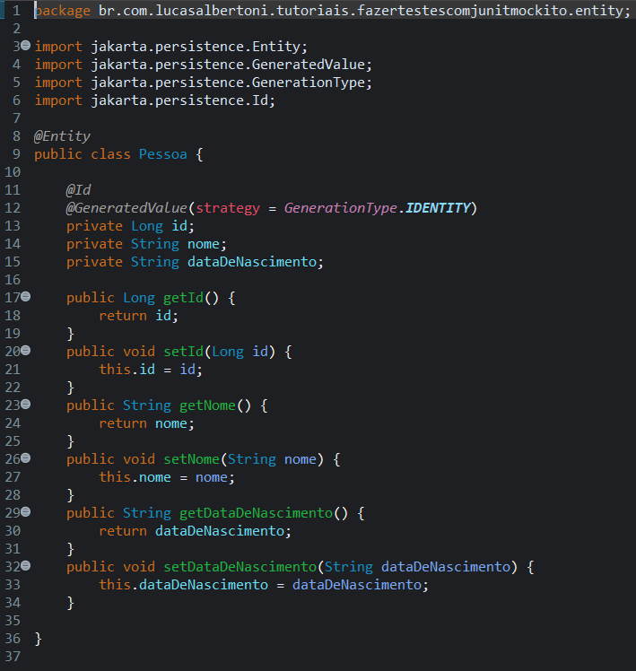 Print screen da tela do Eclipse exibindo a classe Pessoa