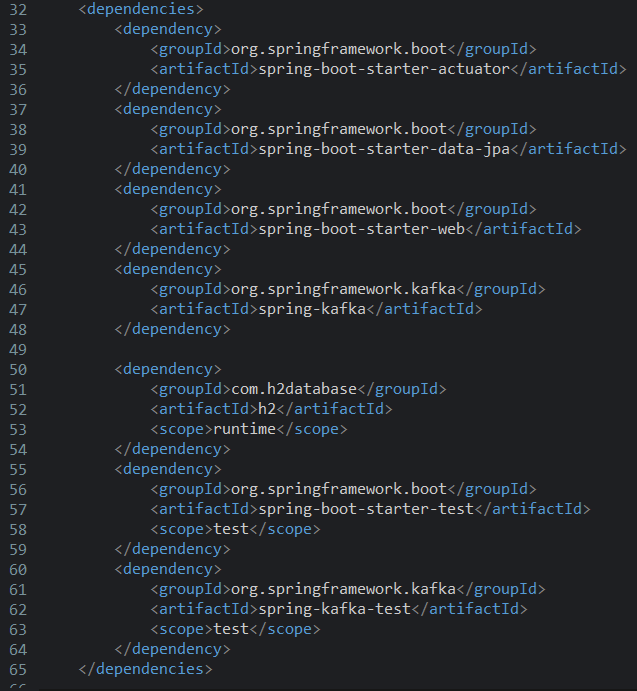 Print screen da tela do Eclipse exibindo as dependências do arquivo pom.xml